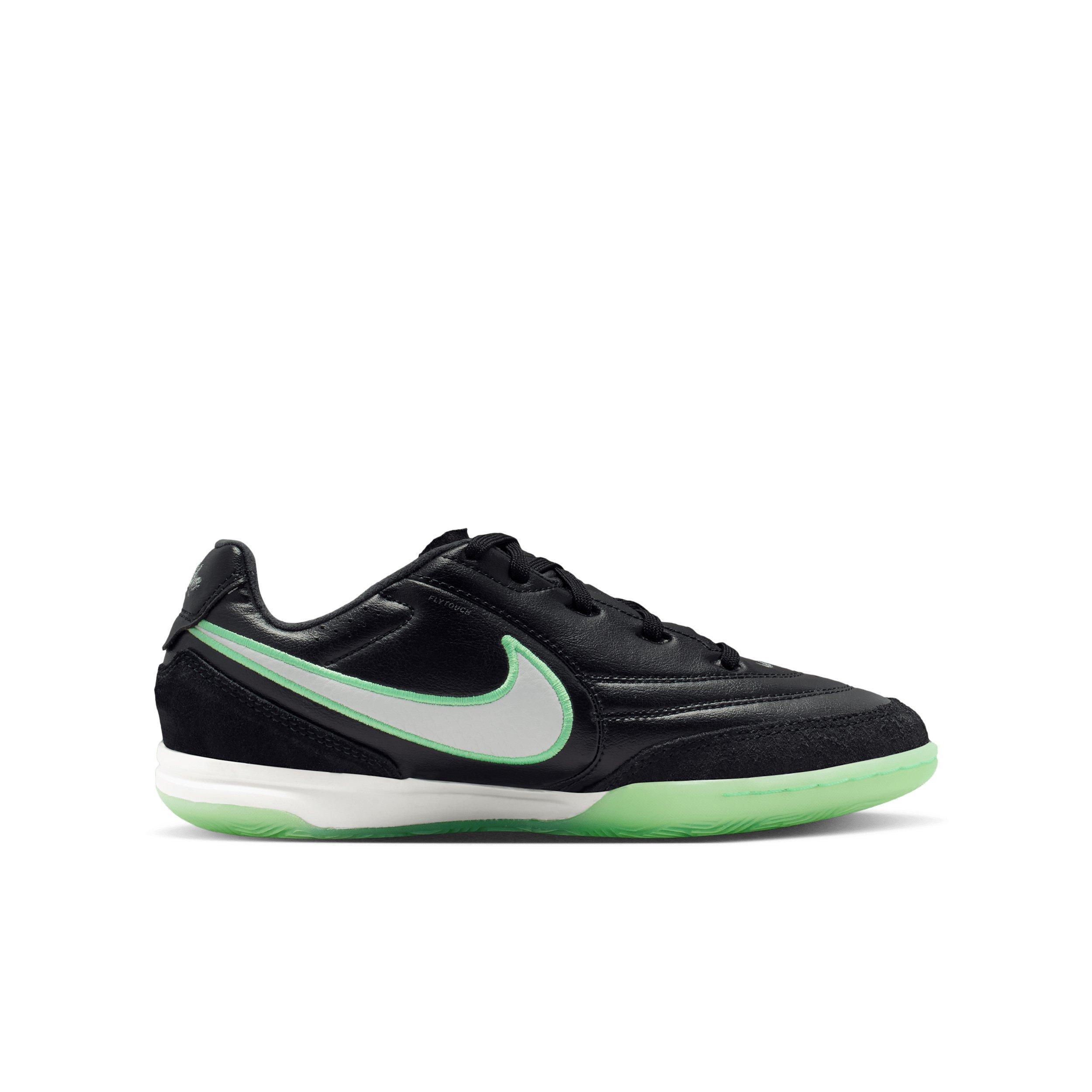 Nike Tiempo Streetgato IC "Black/Black/Illusion Green" Grade School Kids' Soccer Shoe - BLACK/BLACK/GREEN